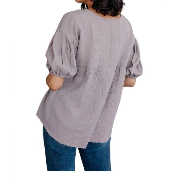 NEW ONE ELEVEN NORTH pleasantly bubble sleeve shirt in purple - Picture 3 of 3